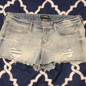 Acid-wash denim shorts
